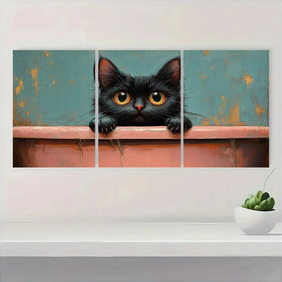 3pcs Retro Funny Black Cute Cat Metal Print Ready to Hang Art