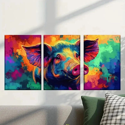 3pcs Abstract Colorful Pig Painting Wall Art Set Canvas Framed 40x60cm - High Quality Print 100% Australian Made Wall Canvas Ready to Hang