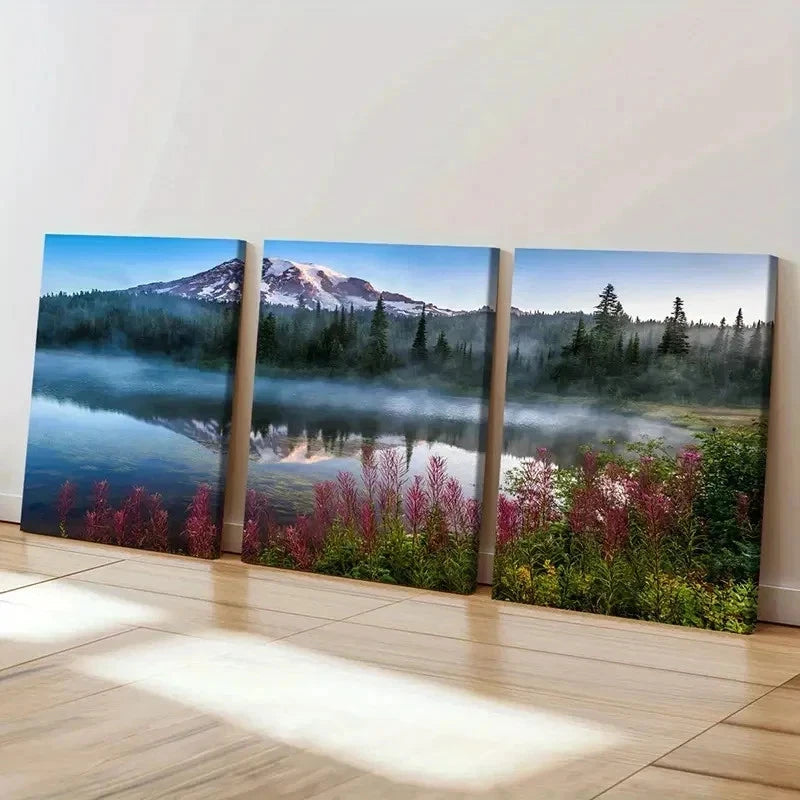 3pcs Mountains Forest & Lake Reflections Wall Art Set Canvas Framed 40x60cm - High Quality Print 100% Australian Made Wall Canvas Ready to Hang