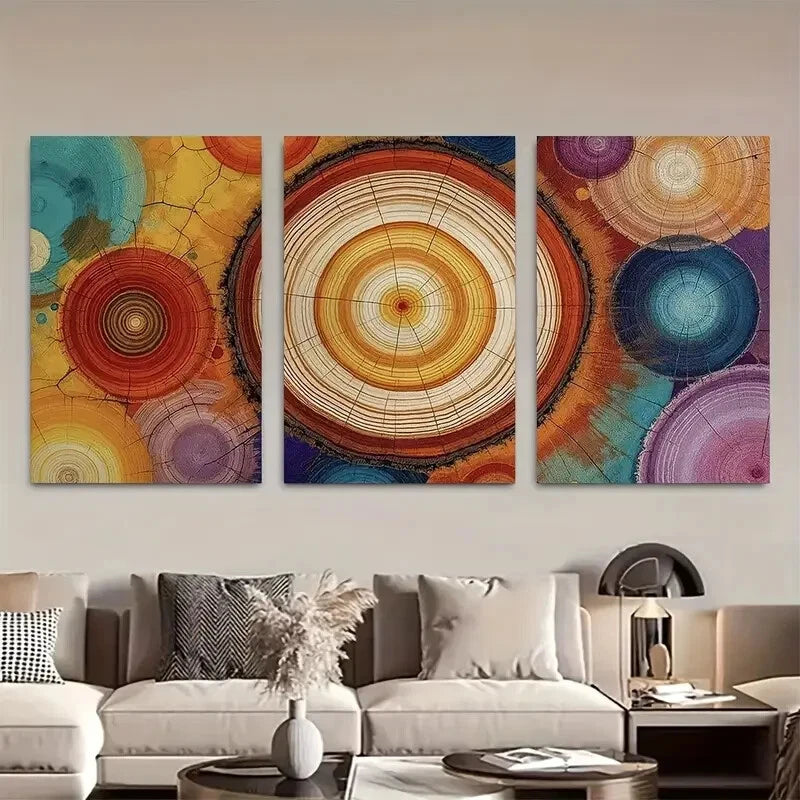 3pcs Vibrant Abstract Circular Color Burst Metal Print Ready to Hang Art