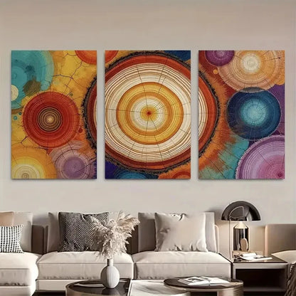 3pcs Vibrant Abstract Circular Color Burst Metal Print Ready to Hang Art