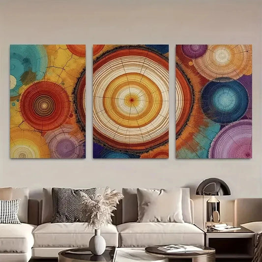 3pcs Vibrant Abstract Circular Color Burst Metal Print Ready to Hang Art