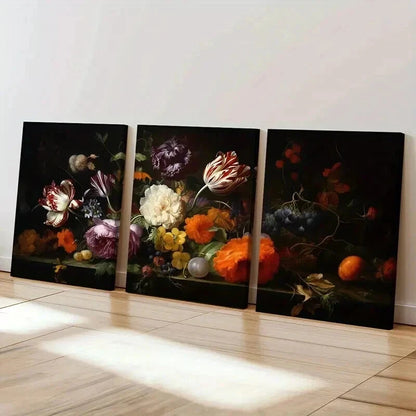 3pcs Floral Arrangement in Rich Colors Wall Art Set Canvas Framed 40x60cm - High Quality Print 100% Australian Made Wall Canvas Ready to Hang