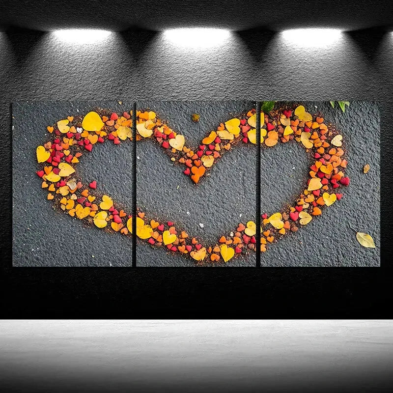 3pcs Love Made of Leaves Golden Metal Print Ready to Hang Art