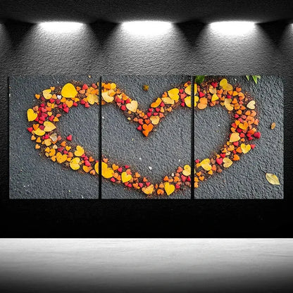 3pcs Love Made of Leaves Golden Metal Print Ready to Hang Art
