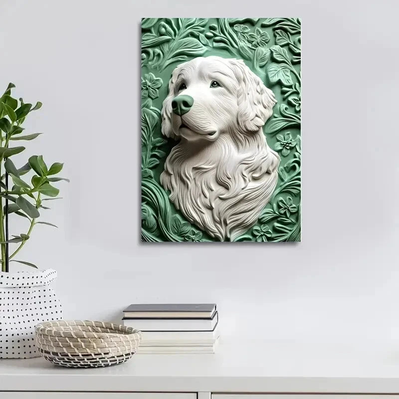 Great Pyrenees with a Green Design Painting 40x60cm Metal Print Ready to Hang