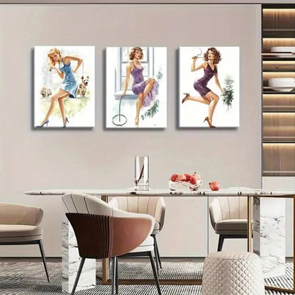 3pcs Vintage Pin-Up Girl Retro Glamorous Perfect Wall Art Set Canvas Framed 40x60cm - High Quality Print 100% Australian Made Wall Canvas Ready to Hang