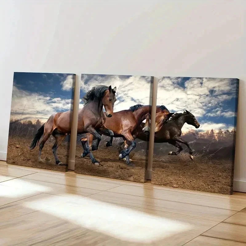 3pcs Horse Herd Running Modern Decoration Wall Art Set Canvas Framed 40x60cm - High Quality Print 100% Australian Made Wall Canvas Ready to Hang
