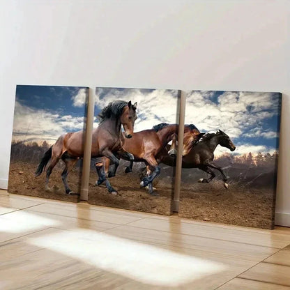 3pcs Horse Herd Running Modern Decoration Wall Art Set Canvas Framed 40x60cm - High Quality Print 100% Australian Made Wall Canvas Ready to Hang