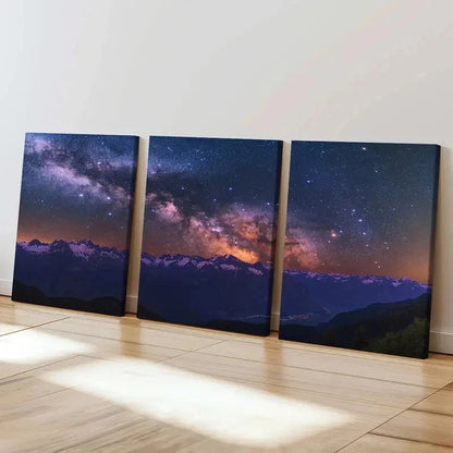 3pcs Mountains Under Stars Night View Wall Art Set Canvas Framed 40x60cm - High Quality Print 100% Australian Made Wall Canvas Ready to Hang