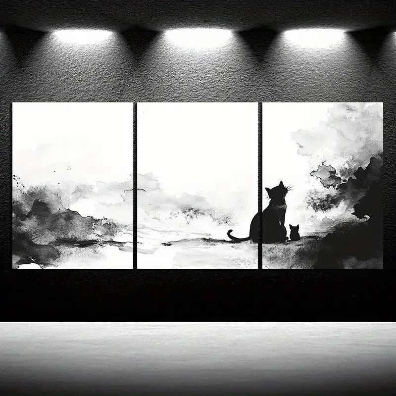 3pcs Ink Wash Animals Black & White Metal Print Ready to Hang Art