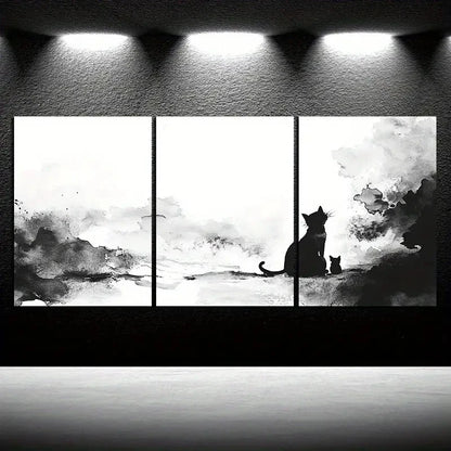 3pcs Ink Wash Animals Black & White Metal Print Ready to Hang Art