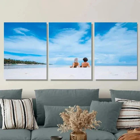 3pcs Beach Scene Palm Trees & Clear Blue Sky Wall Art Set Canvas Unframed - High Quality Print 100% Australian Made Wall Canvas