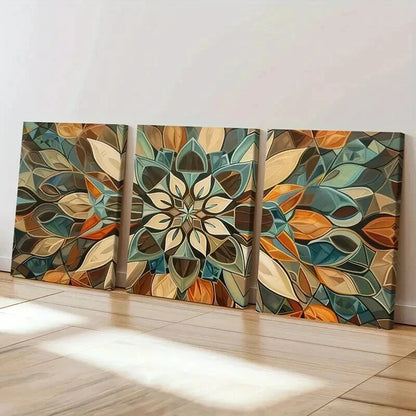 3pcs Abstract Colorful Floral Geometric Shapes Wall Art Set Canvas Framed 40x60cm - High Quality Print 100% Australian Made Wall Canvas Ready to Hang