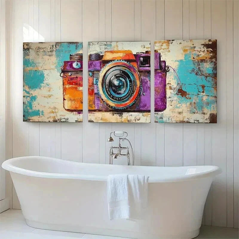 3pcs Colorful Retro Photography Theme Perfect Wall Art Set Canvas Framed 40x60cm - High Quality Print 100% Australian Made Wall Canvas Ready to Hang