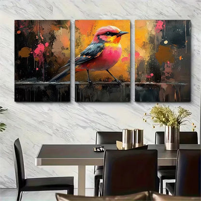 3pcs Pink Tribal Birds Abstract Metal Print Ready to Hang Art