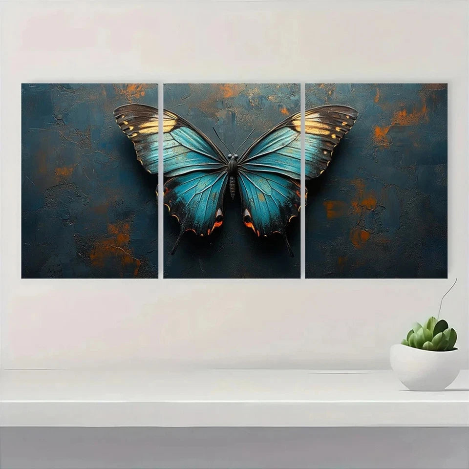 3pcs Featuring Butterfly Teal & Gray Wall Art Set Canvas Framed 40x60cm - High Quality Print 100% Australian Made Wall Canvas Ready to Hang