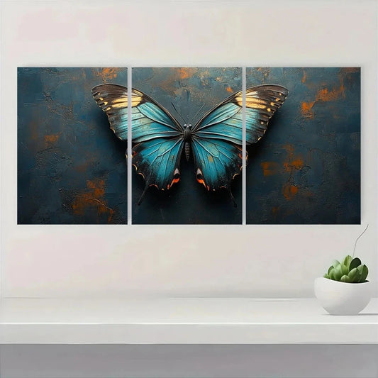 3pcs Featuring Butterfly Teal & Gray Wall Art Set Canvas Framed 40x60cm - High Quality Print 100% Australian Made Wall Canvas Ready to Hang