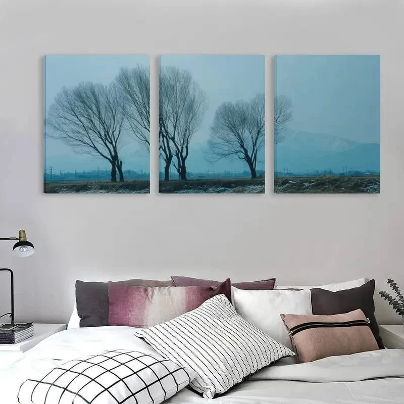 3pcs Quiet Winter Morning With Bare Trees Wall Art Set Canvas Framed 50x70cm - High Quality Print 100% Australian Made Wall Canvas Ready to Hang
