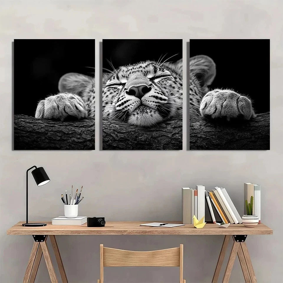 3pcs Leopard Black & White Elegant Animal Metal Print Ready to Hang Art