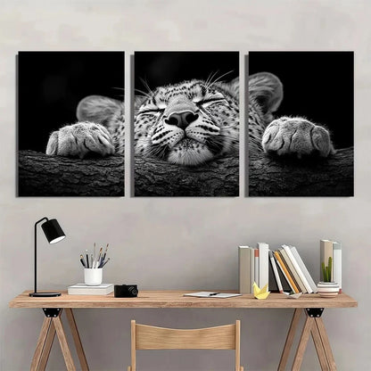 3pcs Leopard Black & White Elegant Animal Metal Print Ready to Hang Art