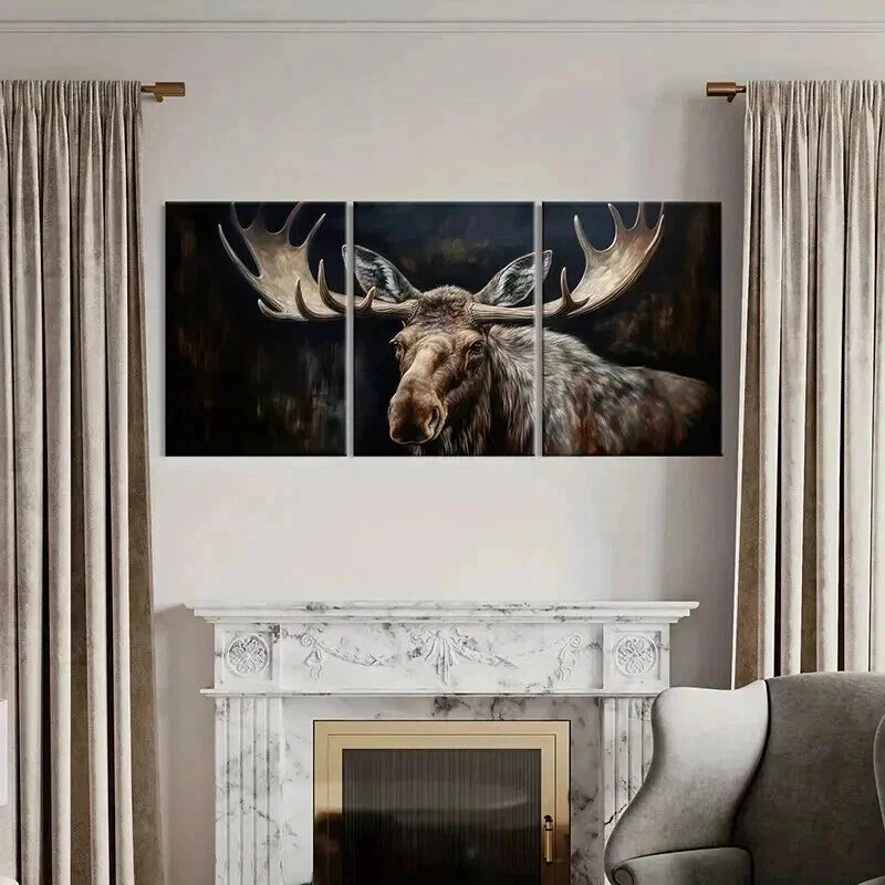 3pcs Moose Antlers Forest Night Wildlife Metal Print Ready to Hang Art