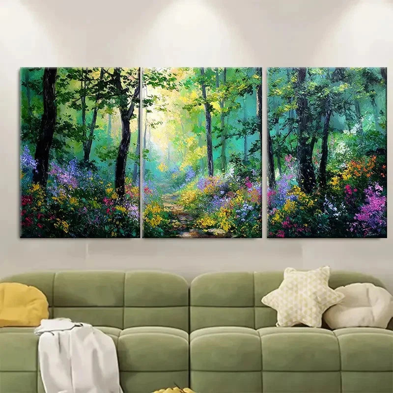 3pcs Hand-Painted Forest Path Landscape Wall Art Set Canvas Framed 60x90cm - High Quality Print 100% Australian Made Wall Canvas Ready to Hang