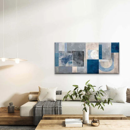 Blue Grey Retro , Abstract Wall Art Canvas Office Home Room Framed 120x60cm