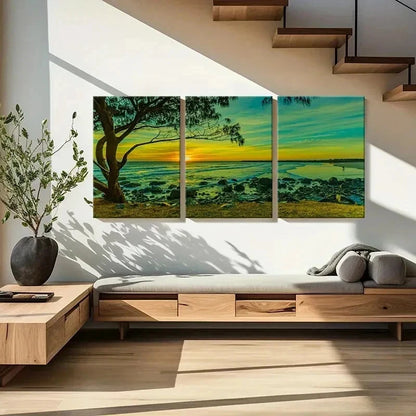 3pcs Beach Sunset Seaside Natural Landscape Wall Art Set Canvas Framed 40x60cm - High Quality Print 100% Australian Made Wall Canvas Ready to Hang