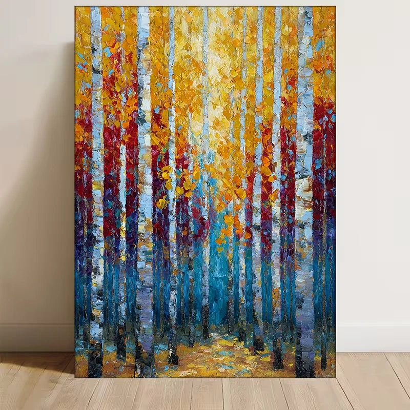 Autumn Birch Forest Painting Metal Print Ready to Hang