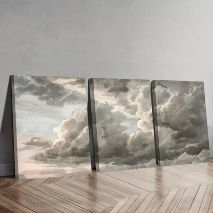 3pcs Grey Clouds In The Sky Wall Art Set Canvas Framed 50x70cm - High Quality Print 100% Australian Made Wall Canvas Ready to Hang