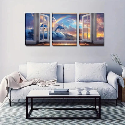 3pcs Vibrant Sunset Seascape Clouds Perfect Wall Art Set Canvas Framed 40x60cm - High Quality Print 100% Australian Made Wall Canvas Ready to Hang