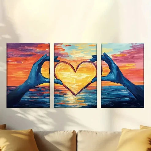 3pcs Stunning sunset sea view and loving hands Wall Art Set Canvas Unframed - High Quality Print 100% Australian Made Wall Canvas