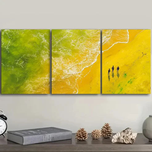 3pcs Aerial view of a yellow sand beach Wall Art Set Canvas Unframed – High Quality Print, 100% Australian Made Wall Canvas