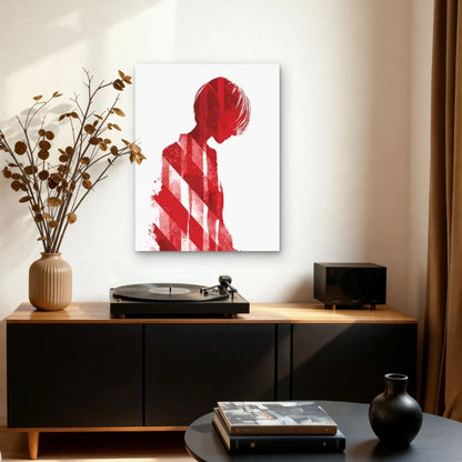 Modern Red Striped Abstract Figure 40x60cm Metal Print Ready to Hang