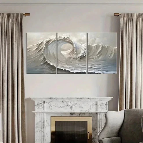 3pcs Abstract Ocean Wave Monochromatic Wall Art Canvas Unframed - High Quality Print 100% Australian Made Wall Canvas