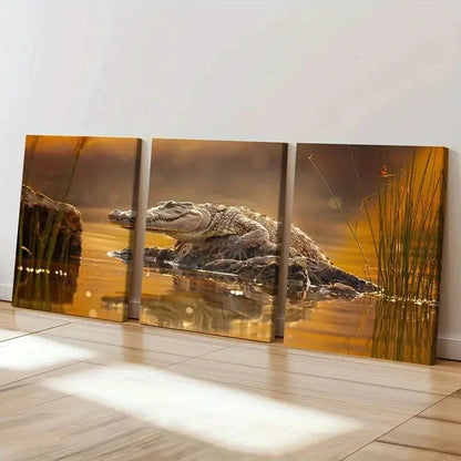 3pcs Wildlife Crocodile Modern Decoration Wall Art Set Canvas Framed 40x60cm - High Quality Print 100% Australian Made Wall Canvas Ready to Hang