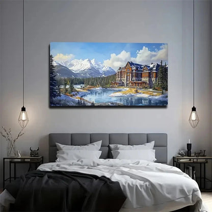 Castle Snow Mountain Lake Wall Art Canvas Office Home Room Framed 120x60cm