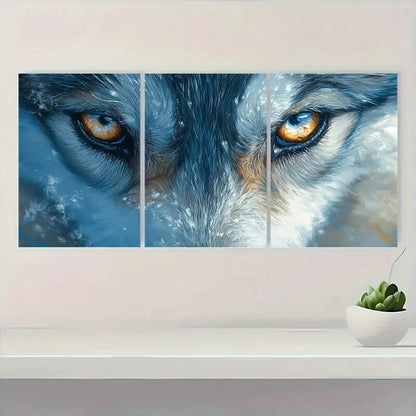 3pcs Husky Wolf Animal Theme Blue Eyes & White Metal Print Ready to Hang Art
