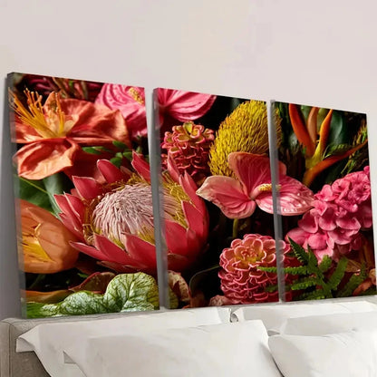 3pcs tropical flowers botanical beauty floral Wall Art Set Canvas Framed 50x70cm - High Quality Print 100% Australian Made Wall Canvas Ready to Hang