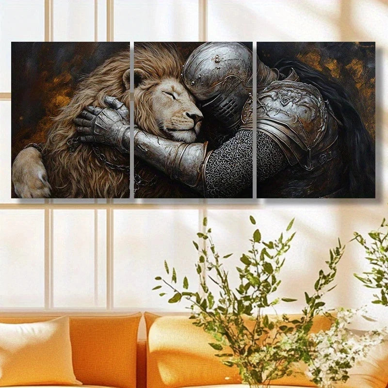 3pcs Lion Modern Painting Animal Themed Metal Print Ready to Hang Art