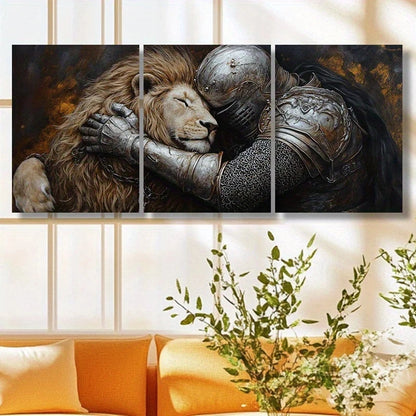 3pcs Lion Modern Painting Animal Themed Metal Print Ready to Hang Art