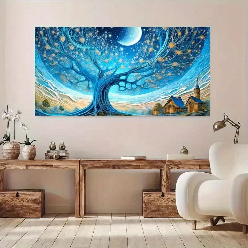 Starry Night Sky Moon Stars Wall Art Canvas Office Home Room Framed 12
