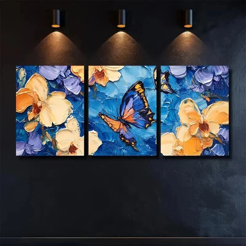 3pcs Vibrant Butterfly and Among Orchid Wall Art Set Canvas Framed 40x60cm - High Quality Print 100% Australian Made Wall Canvas Ready to Hang