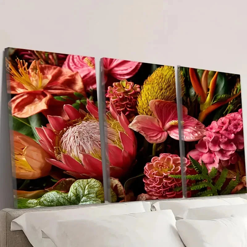 3pcs tropical flowers botanical beauty floral Wall Art Set Canvas Framed 60x90cm - High Quality Print 100% Australian Made Wall Canvas Ready to Hang