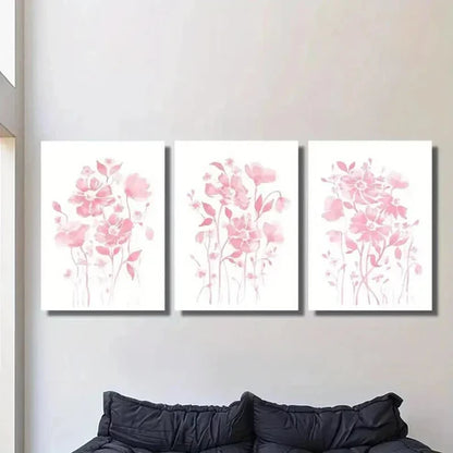 3pcs Small Fresh Light Pink Flowers  Wall Art Set Canvas Unframed - High Quality Print 100% Australian Made Wall Canvas