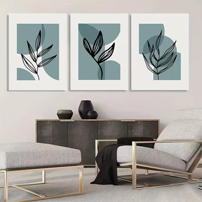 3pcs Leaf Plant Line Blue and Gray Wall Art Set Canvas Framed 40x60cm - High Quality Print 100% Australian Made Wall Canvas Ready to Hang