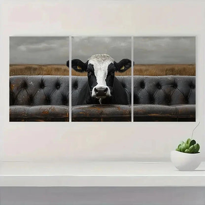 3pcs Elegant Black and White Cow Metal Print Ready to Hang Art