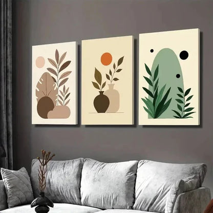 3pcs Modern Abstract Botanical Minimalist Plant Wall Art Set Canvas Unframed - High Quality Print 100% Australian Made Wall Canvas
