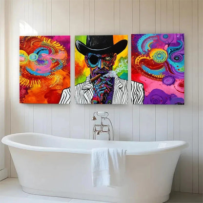 3pcs Psychedelic Abstract Cowboy Pop Perfect Wall Art Set Canvas Framed 40x60cm - High Quality Print 100% Australian Made Wall Canvas Ready to Hang